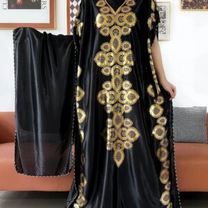 2025 New Summer Short Sleeve Robe Loose Lady Dress Oiled Cloth Gold Stamping Boubou Maxi Islam Women African Abaya Clothing