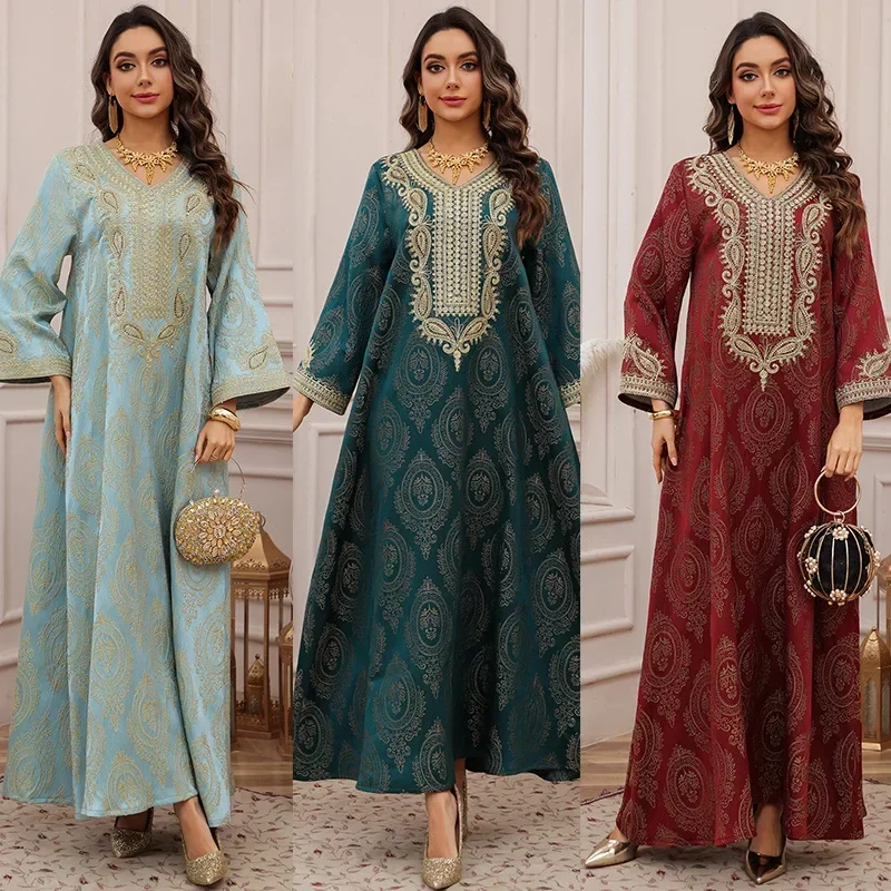 Eid Women Muslim Dress Jalabiya Abaya Dubai Vestidos Largos Party Caftan Ramadan Long Dresses Abayas Kaftan Arab Long Robe 2025