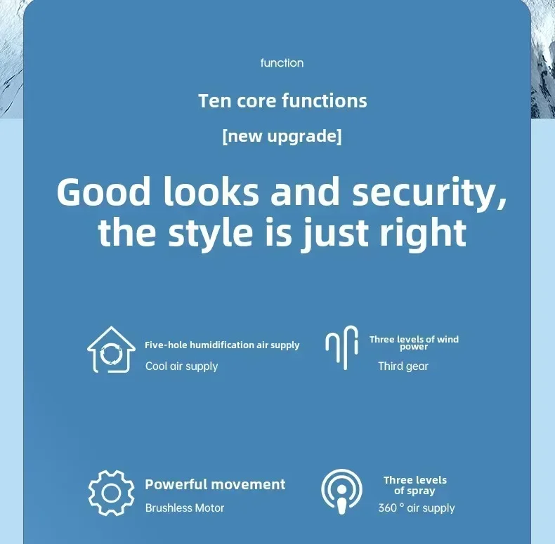 Portable air conditioning fan mini evaporative air cooler with 7 color LED lights 1/2/3 hour timer 3 wind speeds and 3 spray mod