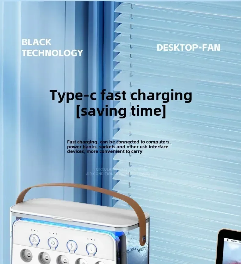 Portable air conditioning fan mini evaporative air cooler with 7 color LED lights 1/2/3 hour timer 3 wind speeds and 3 spray mod