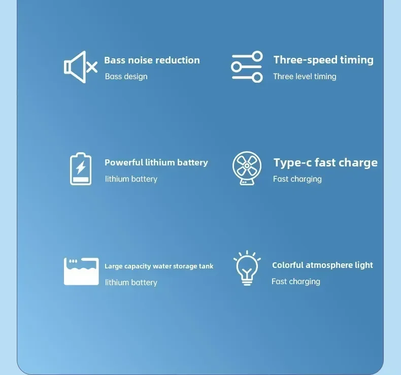 Portable air conditioning fan mini evaporative air cooler with 7 color LED lights 1/2/3 hour timer 3 wind speeds and 3 spray mod