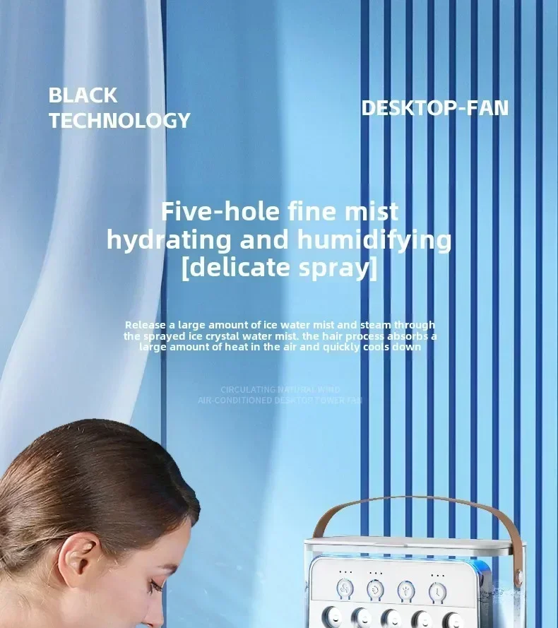 Portable air conditioning fan mini evaporative air cooler with 7 color LED lights 1/2/3 hour timer 3 wind speeds and 3 spray mod