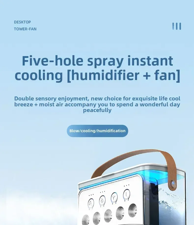 Portable air conditioning fan mini evaporative air cooler with 7 color LED lights 1/2/3 hour timer 3 wind speeds and 3 spray mod