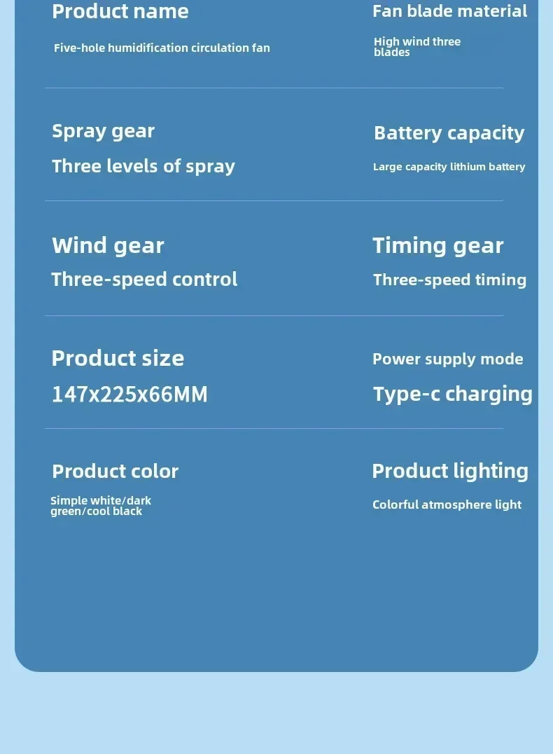 Portable air conditioning fan mini evaporative air cooler with 7 color LED lights 1/2/3 hour timer 3 wind speeds and 3 spray mod