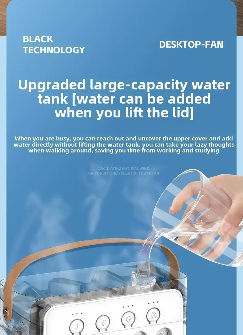 Portable air conditioning fan mini evaporative air cooler with 7 color LED lights 1/2/3 hour timer 3 wind speeds and 3 spray mod