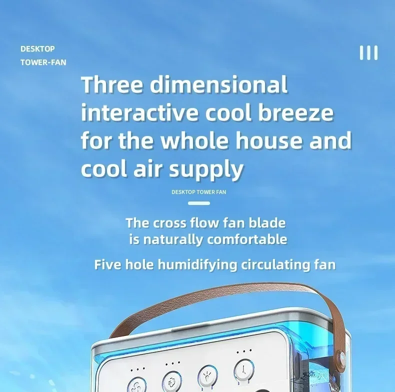 Portable air conditioning fan mini evaporative air cooler with 7 color LED lights 1/2/3 hour timer 3 wind speeds and 3 spray mod