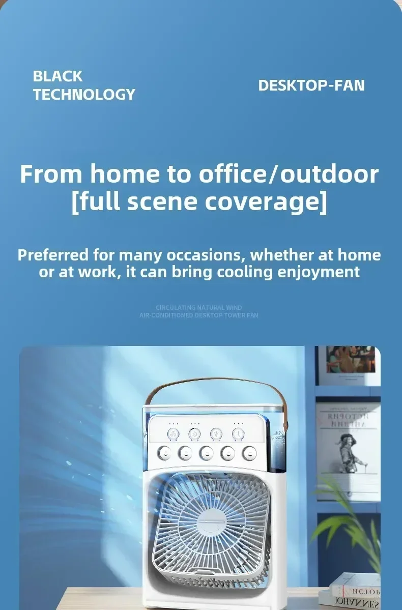 Portable air conditioning fan mini evaporative air cooler with 7 color LED lights 1/2/3 hour timer 3 wind speeds and 3 spray mod