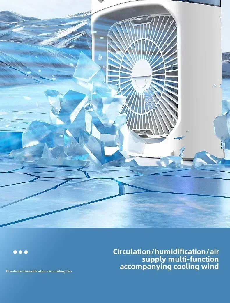 Portable air conditioning fan mini evaporative air cooler with 7 color LED lights 1/2/3 hour timer 3 wind speeds and 3 spray mod