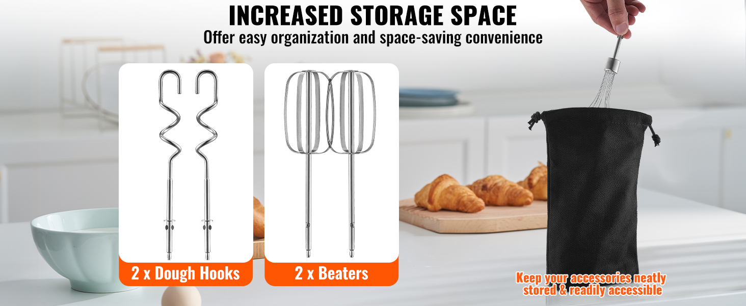 VEVOR Cordless Electric Hand Mixer 100W Continuously Variable Electric Handheld Mixer with Turbo Boost Beaters Dough Storage Bag