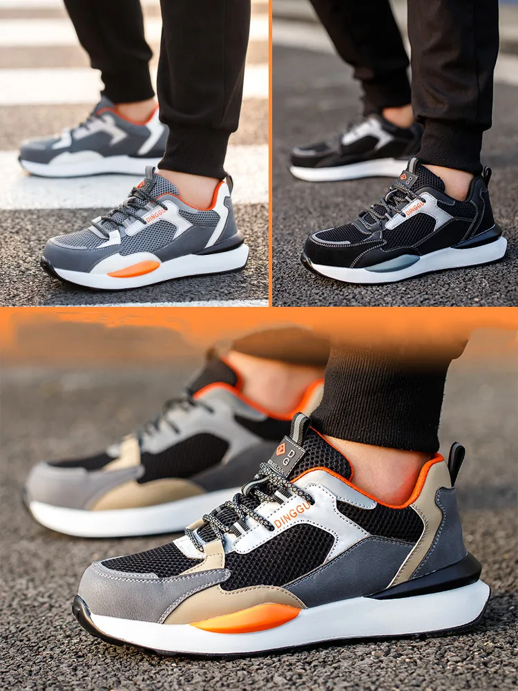 WOUDHONY Men Safety Shoes Lightweight Breathable Work Shoes Sneakers Indestructible Anti-smashing Steel Toe Safety Boots