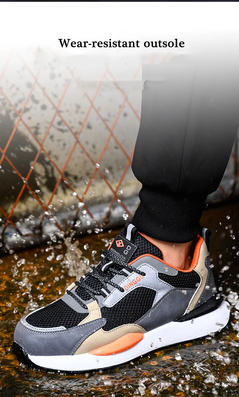 WOUDHONY Men Safety Shoes Lightweight Breathable Work Shoes Sneakers Indestructible Anti-smashing Steel Toe Safety Boots