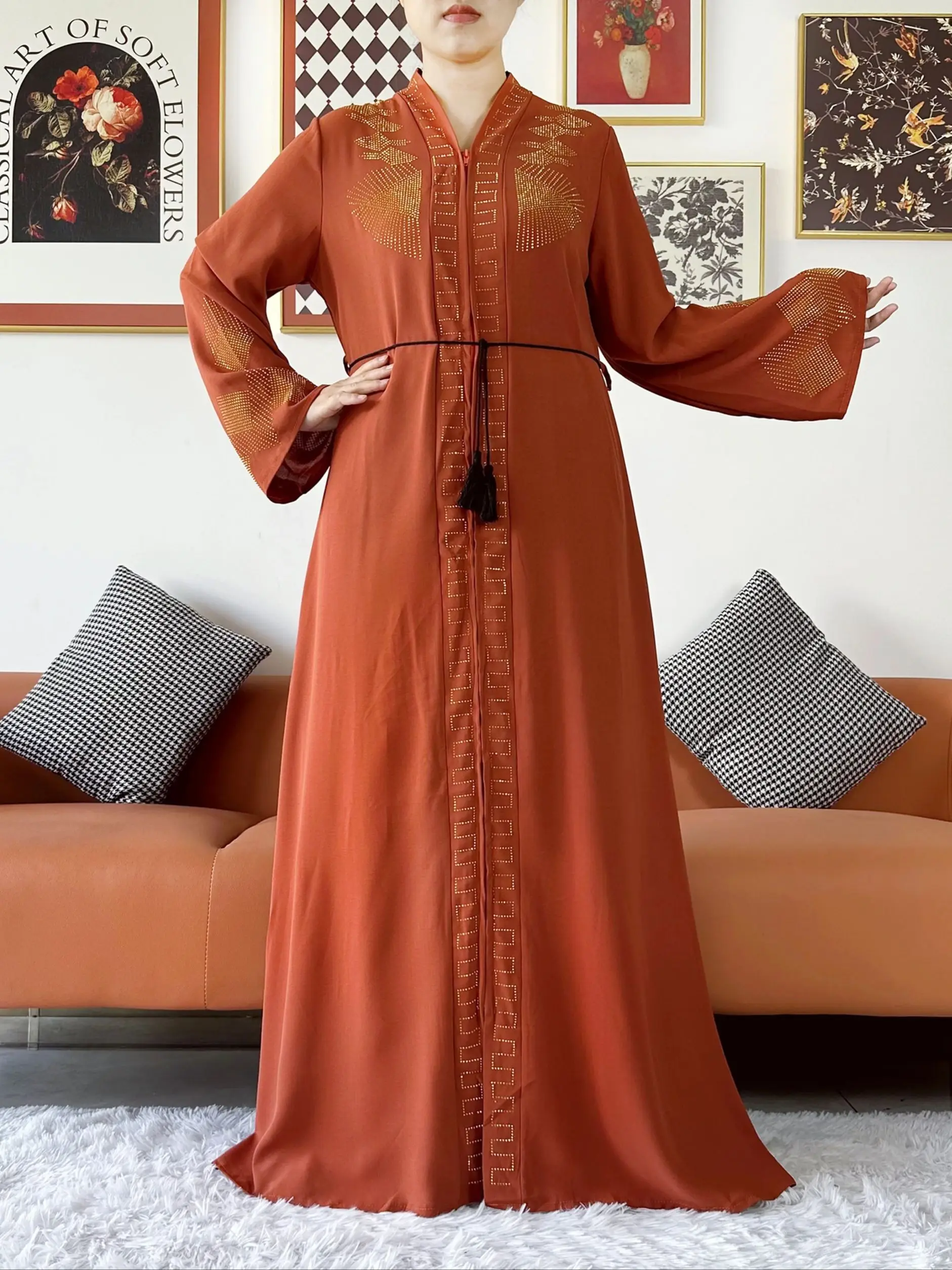 New Women Elegant Dress Chiffon Open Abaya with Zipper Muslim Women Dress Islamic Clothing Cardigan Abaya Women Muslim Dress