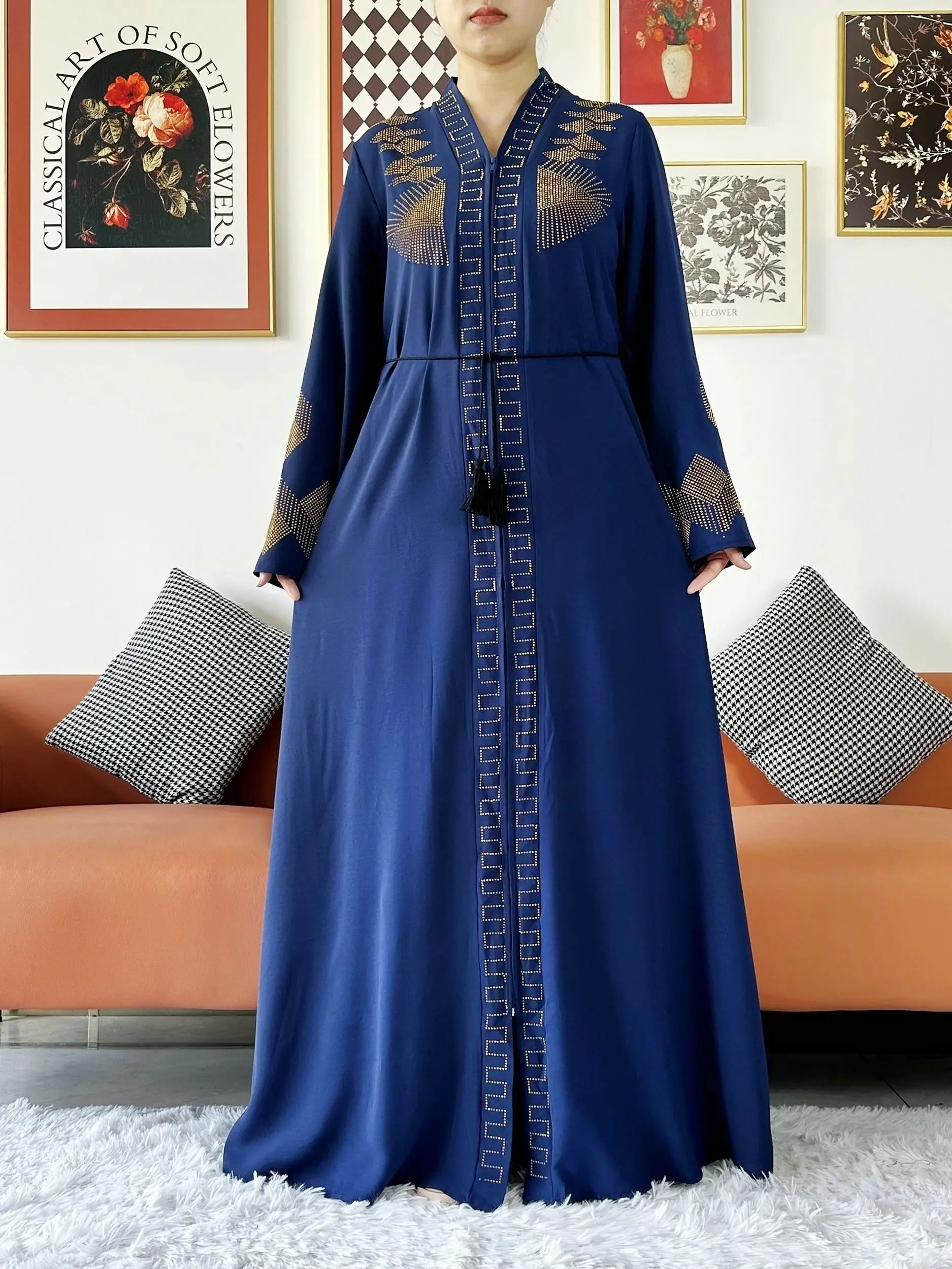 New Women Elegant Dress Chiffon Open Abaya with Zipper Muslim Women Dress Islamic Clothing Cardigan Abaya Women Muslim Dress