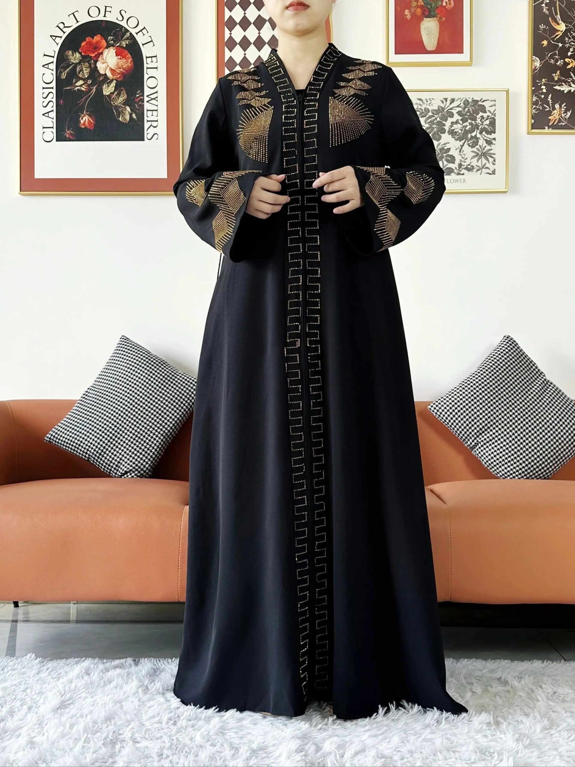 New Women Elegant Dress Chiffon Open Abaya with Zipper Muslim Women Dress Islamic Clothing Cardigan Abaya Women Muslim Dress