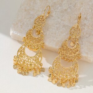 Muslim Moon Shape Drop Earrings Gold Color Arabic Middle East Women Jewelry Long Earring Luxury Wedding Gifts