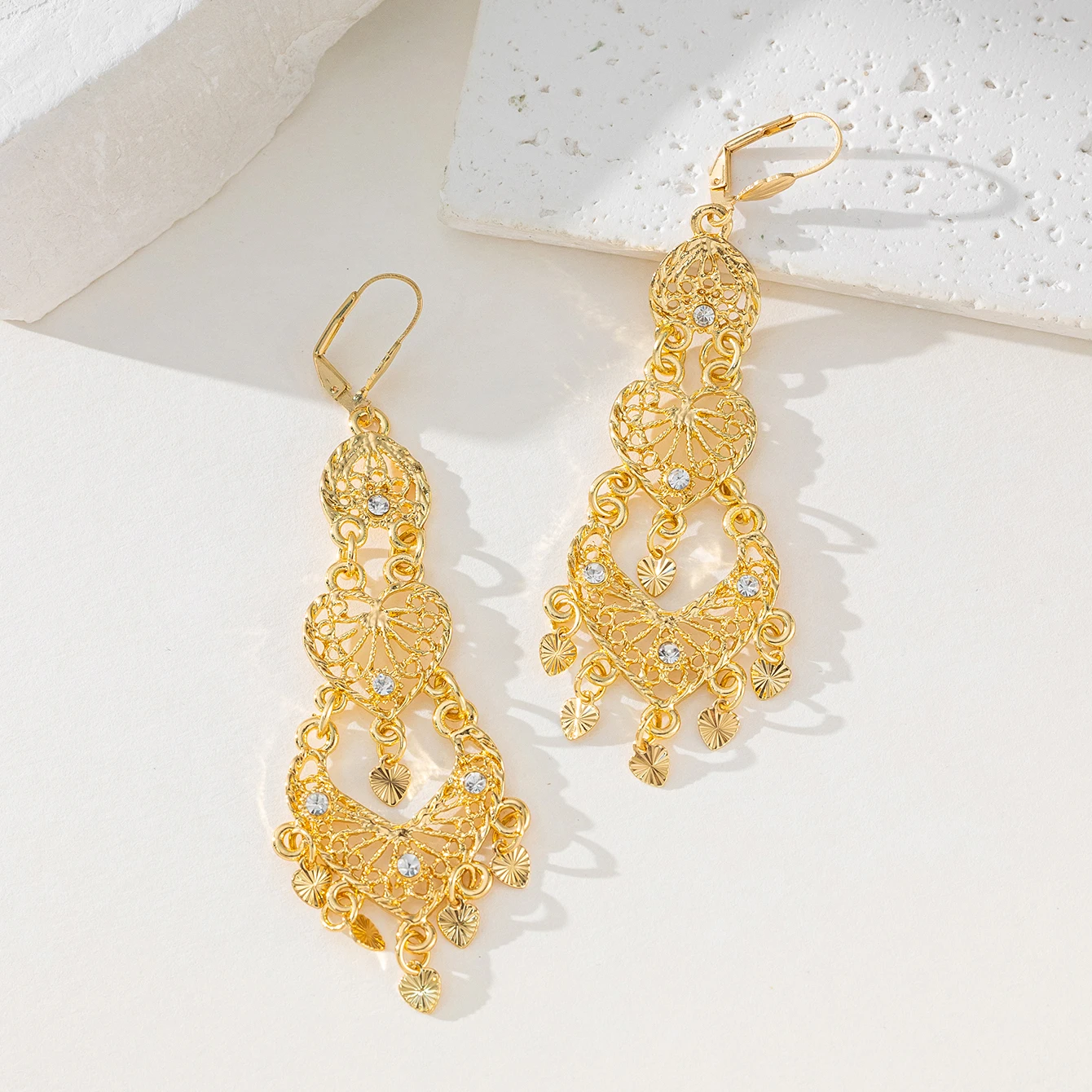 Muslim Moon Shape Drop Earrings Gold Color Arabic Middle East Women Jewelry Long Earring Luxury Wedding Gifts