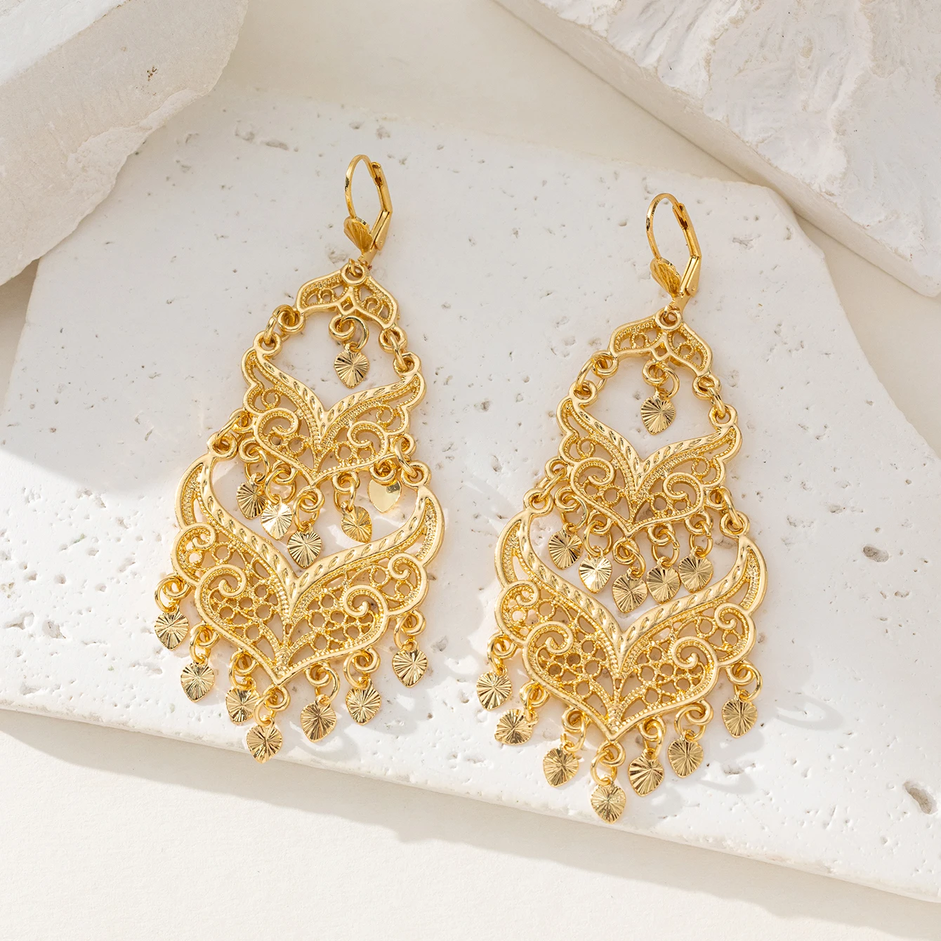 Muslim Moon Shape Drop Earrings Gold Color Arabic Middle East Women Jewelry Long Earring Luxury Wedding Gifts