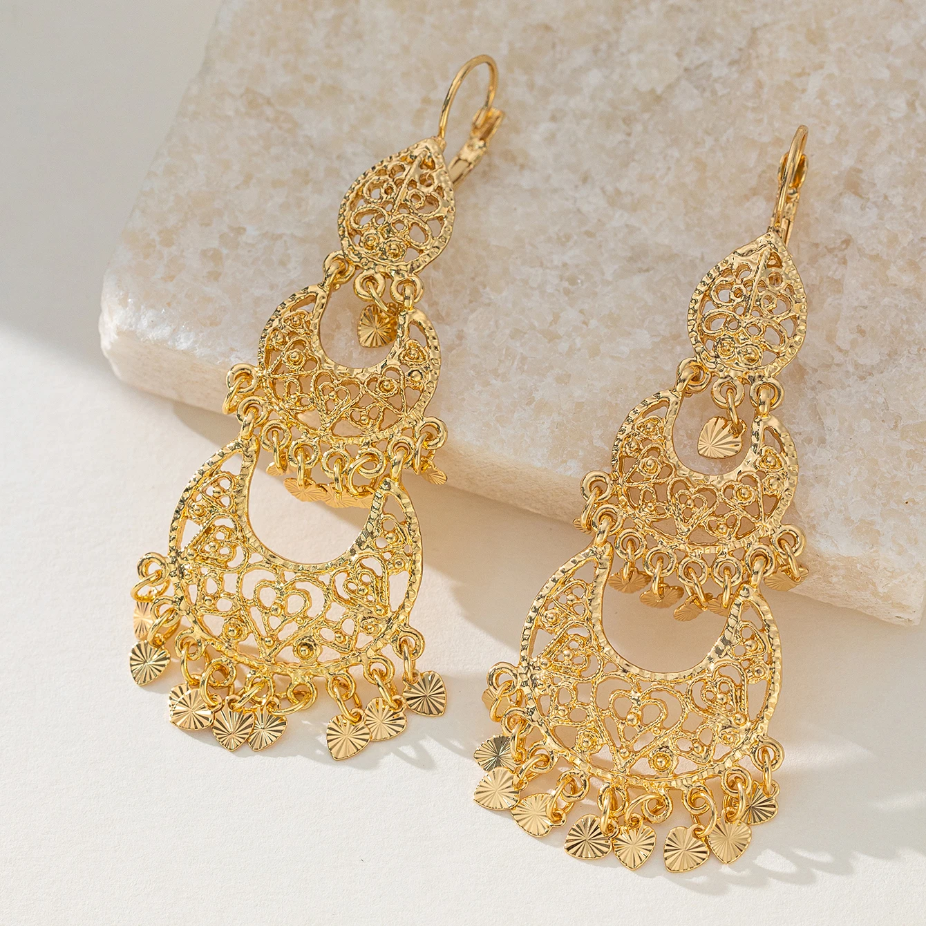 Muslim Moon Shape Drop Earrings Gold Color Arabic Middle East Women Jewelry Long Earring Luxury Wedding Gifts