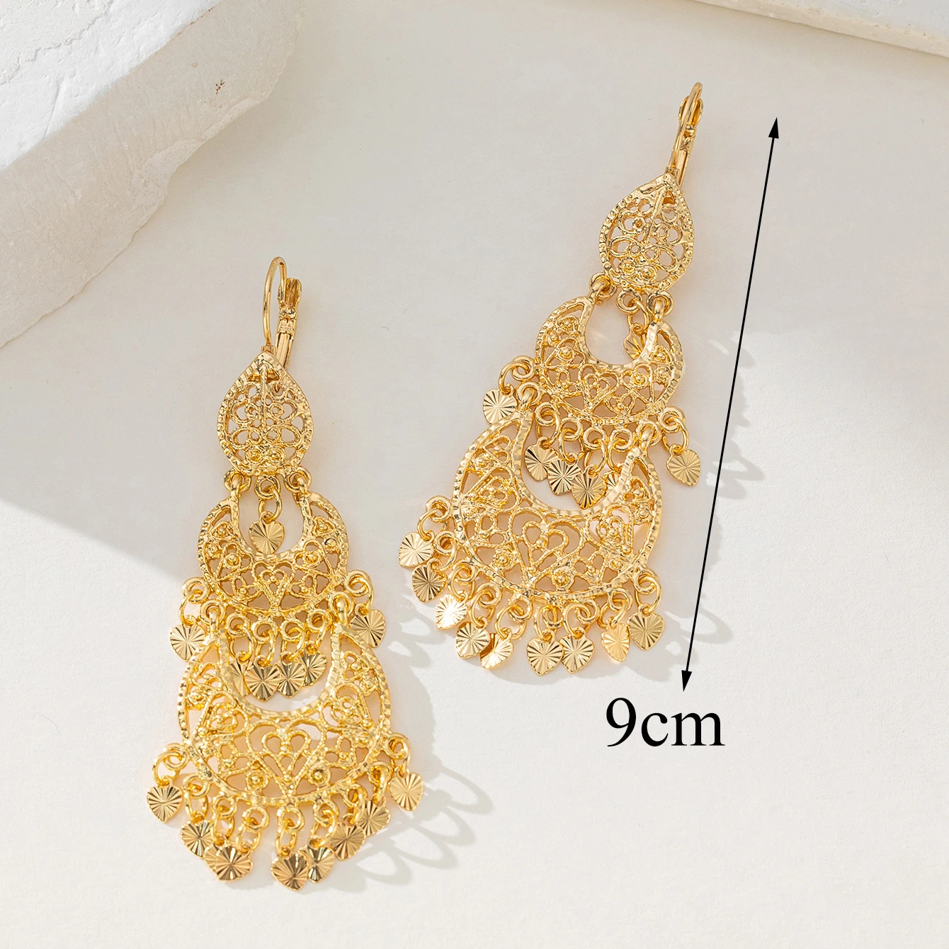 Muslim Moon Shape Drop Earrings Gold Color Arabic Middle East Women Jewelry Long Earring Luxury Wedding Gifts