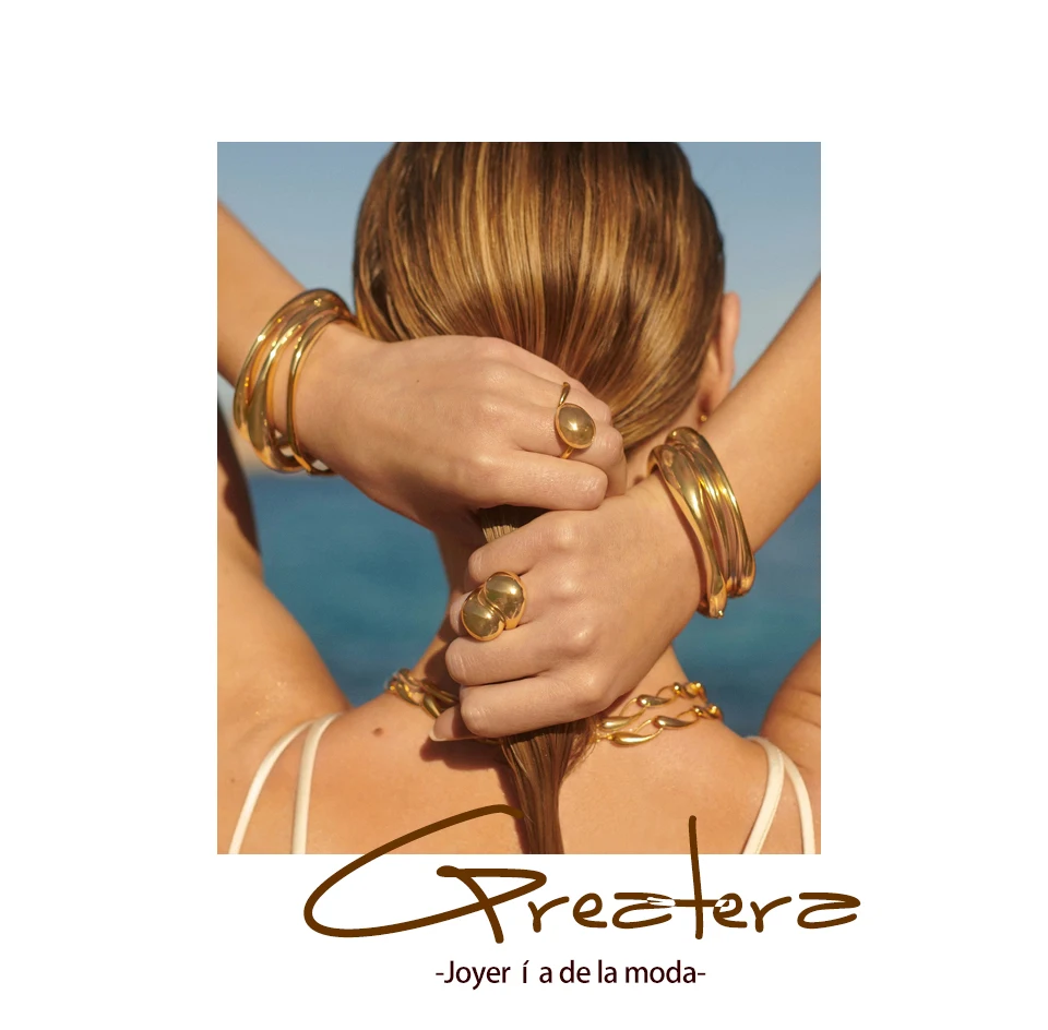 Greatera 3pcs/set 316L Stainless Steel Round Smooth Bracelets Bangles for Women 18K Gold Plated Metal Waterproof Jewelry