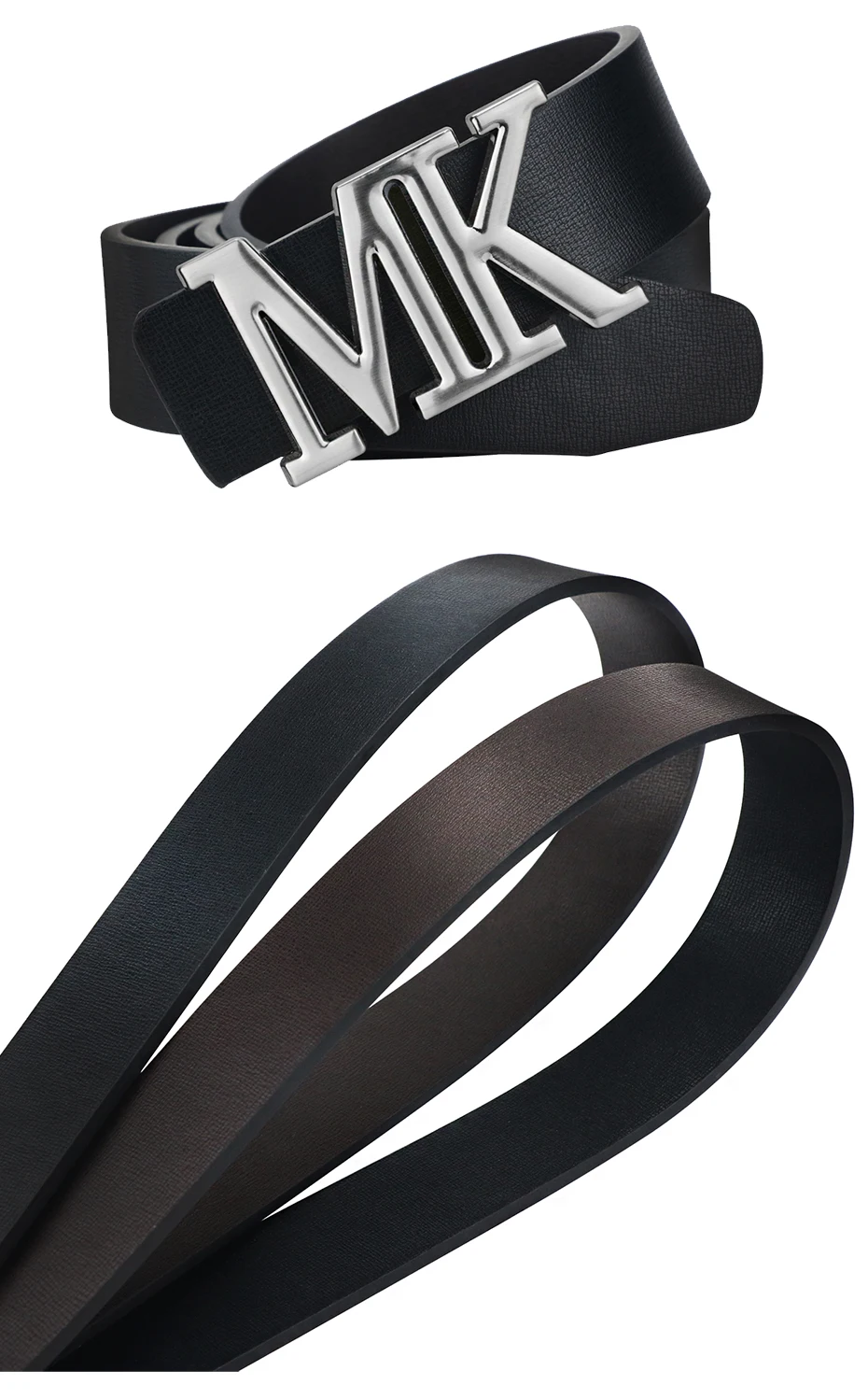 Maikun Men's Reversible PU Leather Dress Belt Rotated Black Buckle Belt Valentine's Day