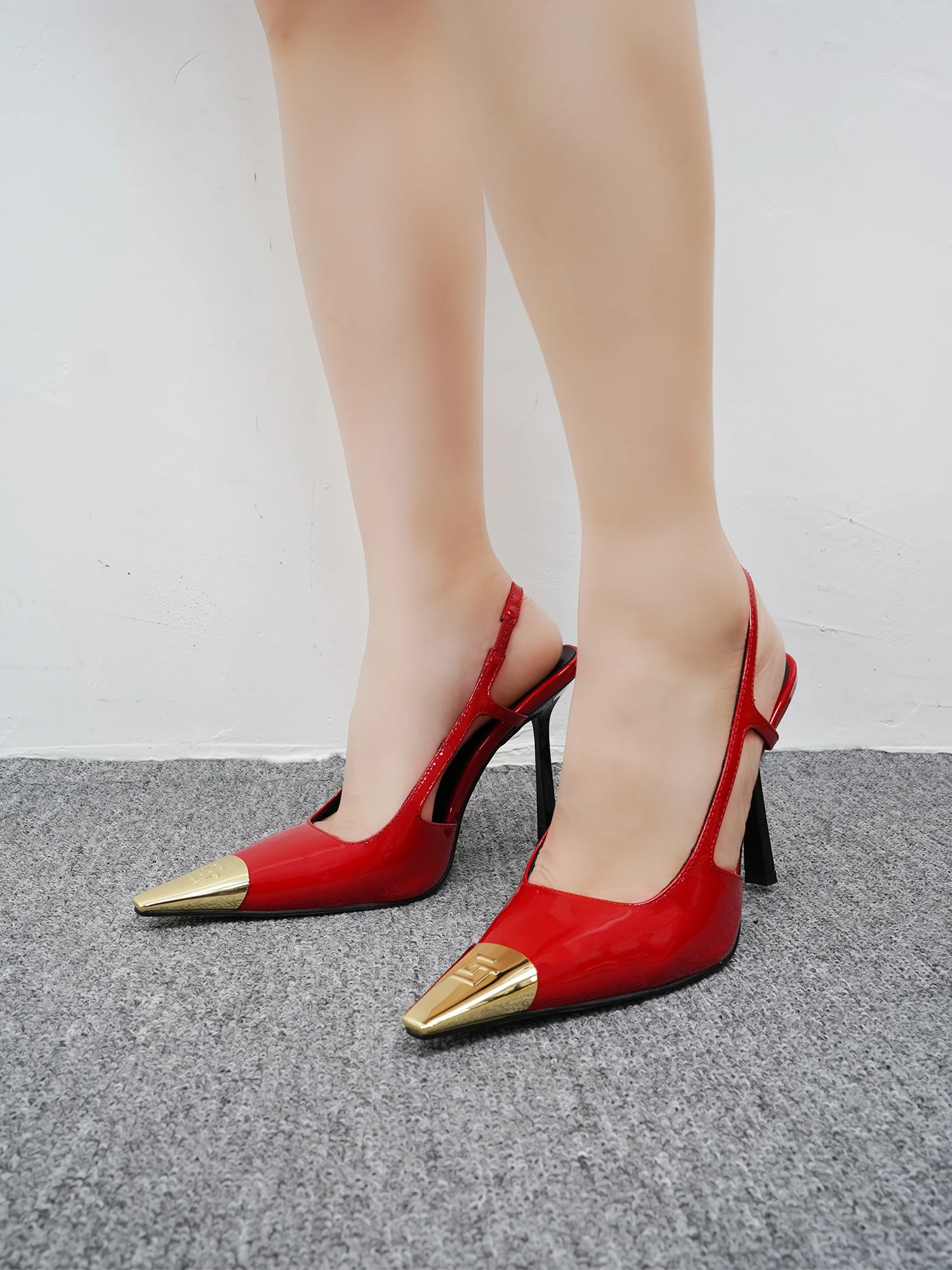 2024Women's Cowhide High Heels Hollow Out Women's Shoes Fashionable and Sexy Office Sandals Iron Headed Banquet Party High Heels