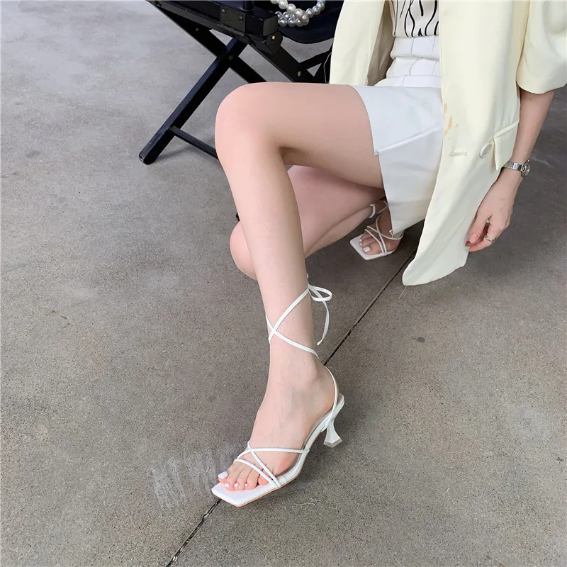 Eilyken Fashion Gold Silver Sandals Thin Low Heel Lace Up Rome Summer Gladiator Women Casual Narrow Band Shoes