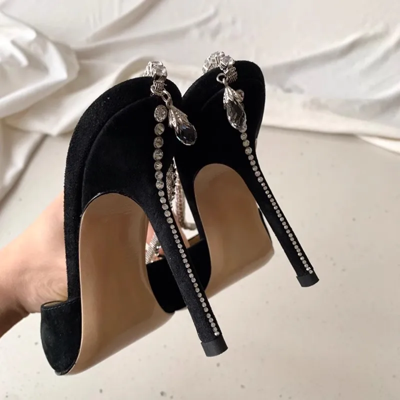 New Design White Satin High Heels Female Rhinestone Pointed Toe Sandals Bridesmaid Bride Wedding Shoes Party Pumps