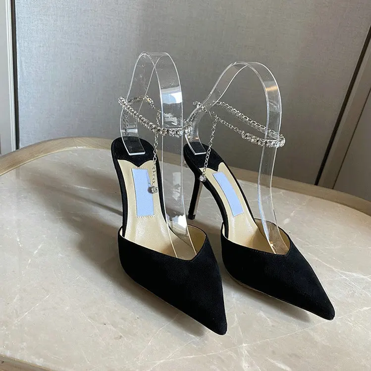 New Design White Satin High Heels Female Rhinestone Pointed Toe Sandals Bridesmaid Bride Wedding Shoes Party Pumps