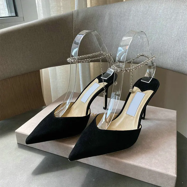 New Design White Satin High Heels Female Rhinestone Pointed Toe Sandals Bridesmaid Bride Wedding Shoes Party Pumps