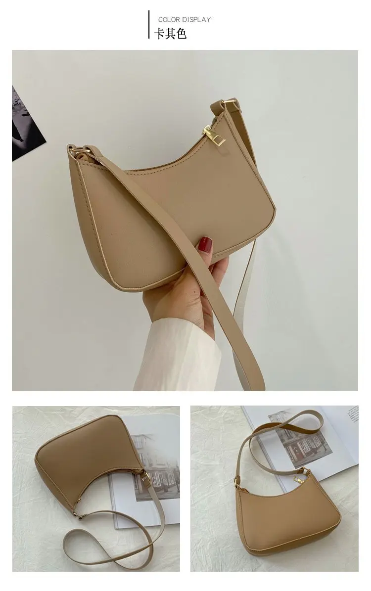 New Women's Fashion Handbags Retro Solid Color PU Leather Shoulder Underarm Bag Casual Women Hobos Handbags sac à main femme