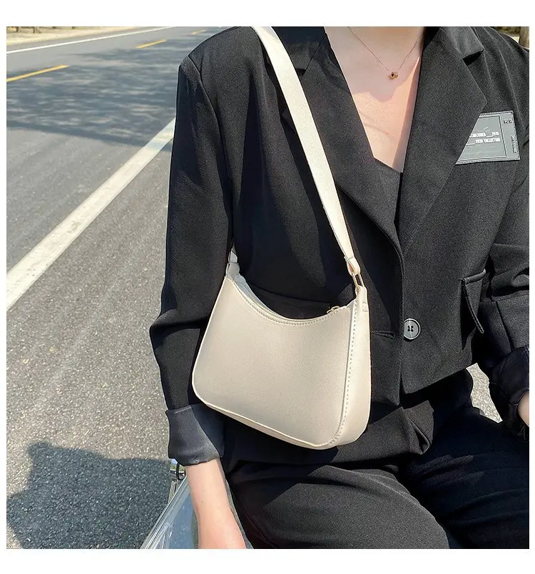 New Women's Fashion Handbags Retro Solid Color PU Leather Shoulder Underarm Bag Casual Women Hobos Handbags sac à main femme