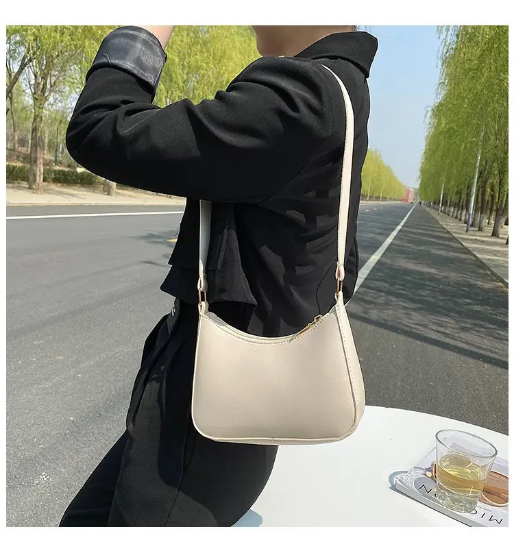 New Women's Fashion Handbags Retro Solid Color PU Leather Shoulder Underarm Bag Casual Women Hobos Handbags sac à main femme