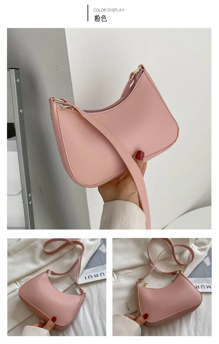 New Women's Fashion Handbags Retro Solid Color PU Leather Shoulder Underarm Bag Casual Women Hobos Handbags sac à main femme
