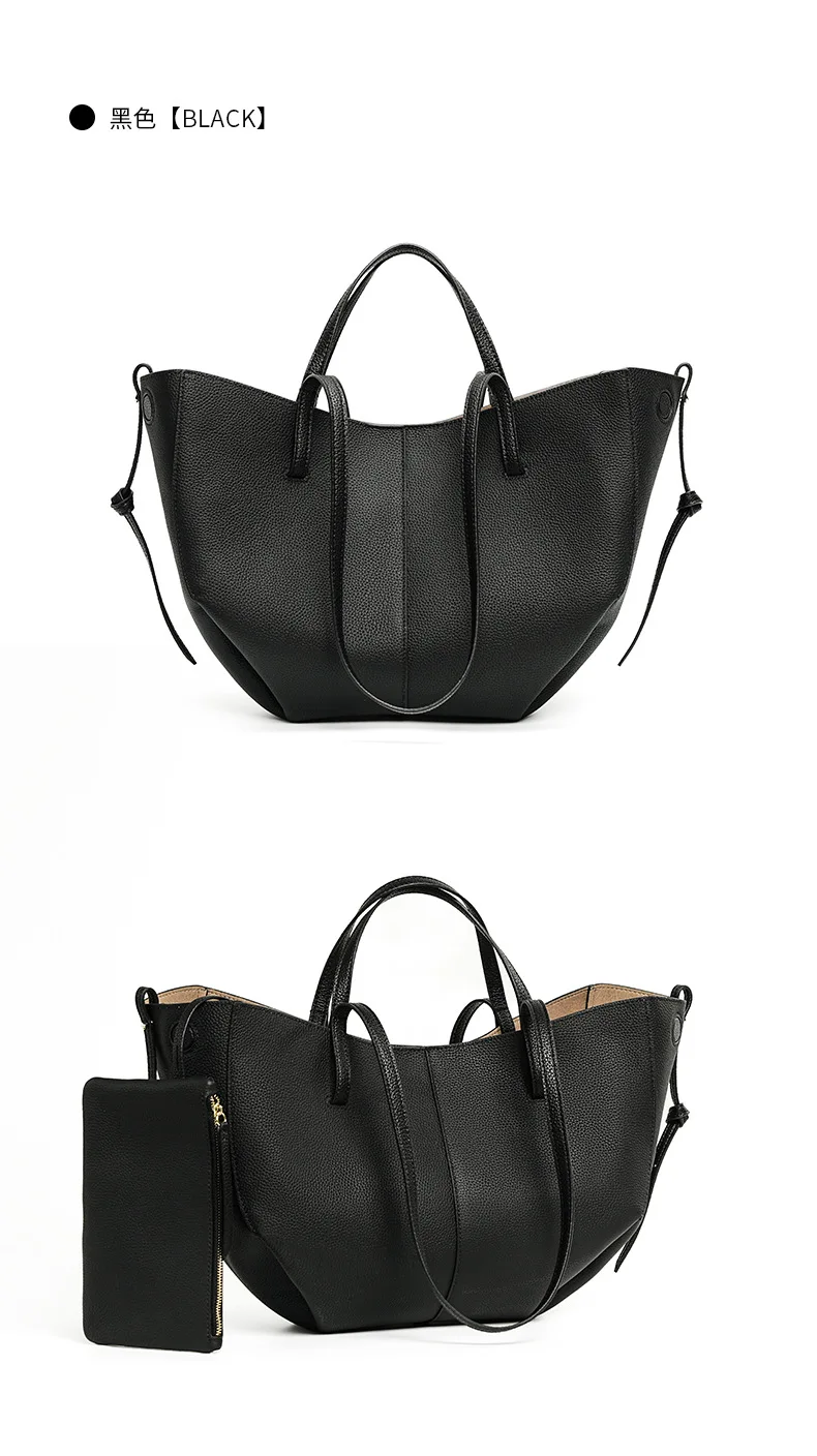 2025 leather shoulder bag versatile niche handbag, top layer cowhide commuting high-end feeling, large capacity tote bag for wom