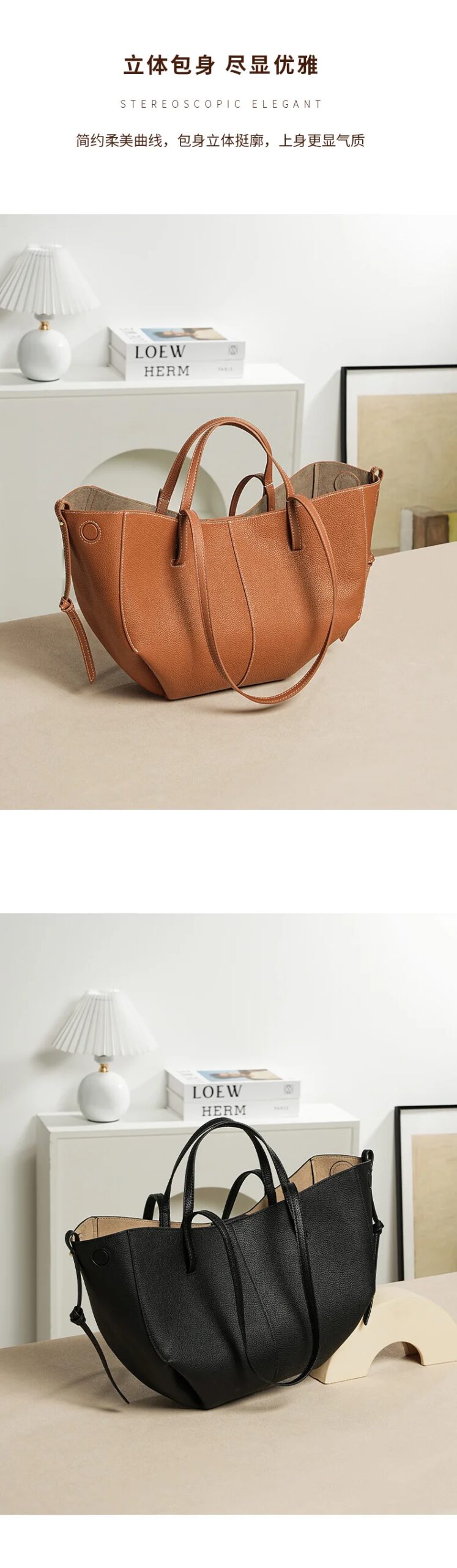 2025 leather shoulder bag versatile niche handbag, top layer cowhide commuting high-end feeling, large capacity tote bag for wom