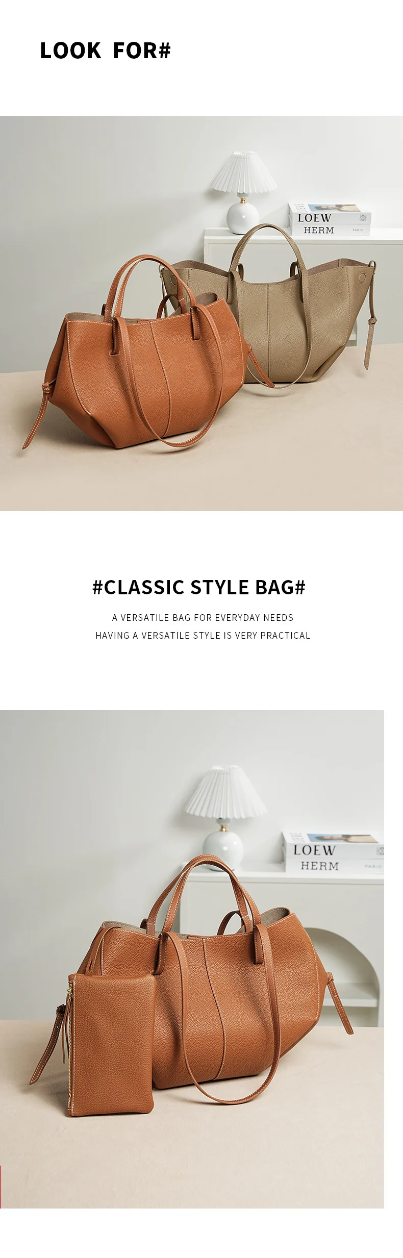 2025 leather shoulder bag versatile niche handbag, top layer cowhide commuting high-end feeling, large capacity tote bag for wom