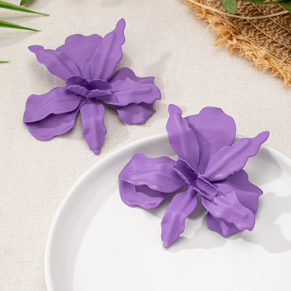 Purple Flower Earrings for Women Simple Fashion Ear Jewelry Accessories Hot Sale Party Gift 2024 New Style