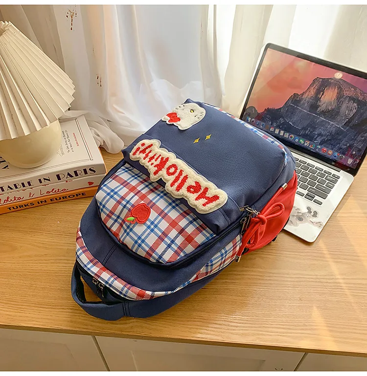 Sanrio Hellokitty Backpack Korean Style Plaid Niche Girl Cute Sweet Cartoon Large Capacity Lightweight Schoolbag High Quality