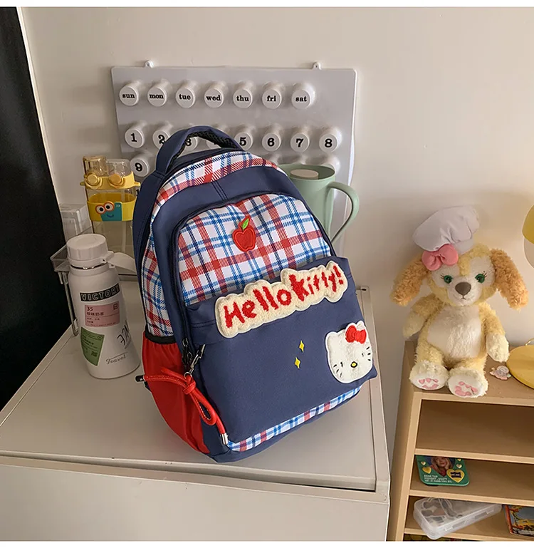 Sanrio Hellokitty Backpack Korean Style Plaid Niche Girl Cute Sweet Cartoon Large Capacity Lightweight Schoolbag High Quality