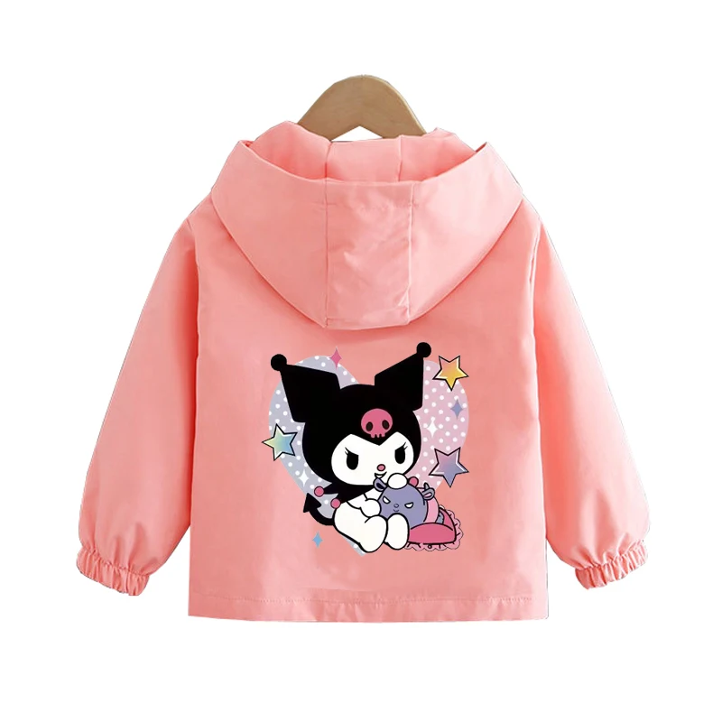 Sanrio Girls Cartoon Kuromi Cinnamoroll Jacket Hello Kitty ‌Princess Coats Spring Autumn Kids Hooded Jackets Casual Outerwear