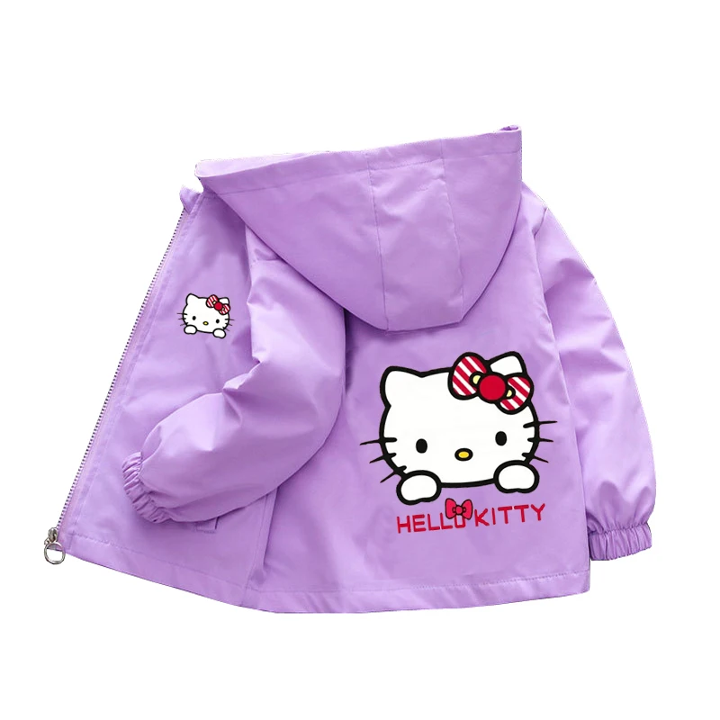 Sanrio Girls Cartoon Kuromi Cinnamoroll Jacket Hello Kitty ‌Princess Coats Spring Autumn Kids Hooded Jackets Casual Outerwear