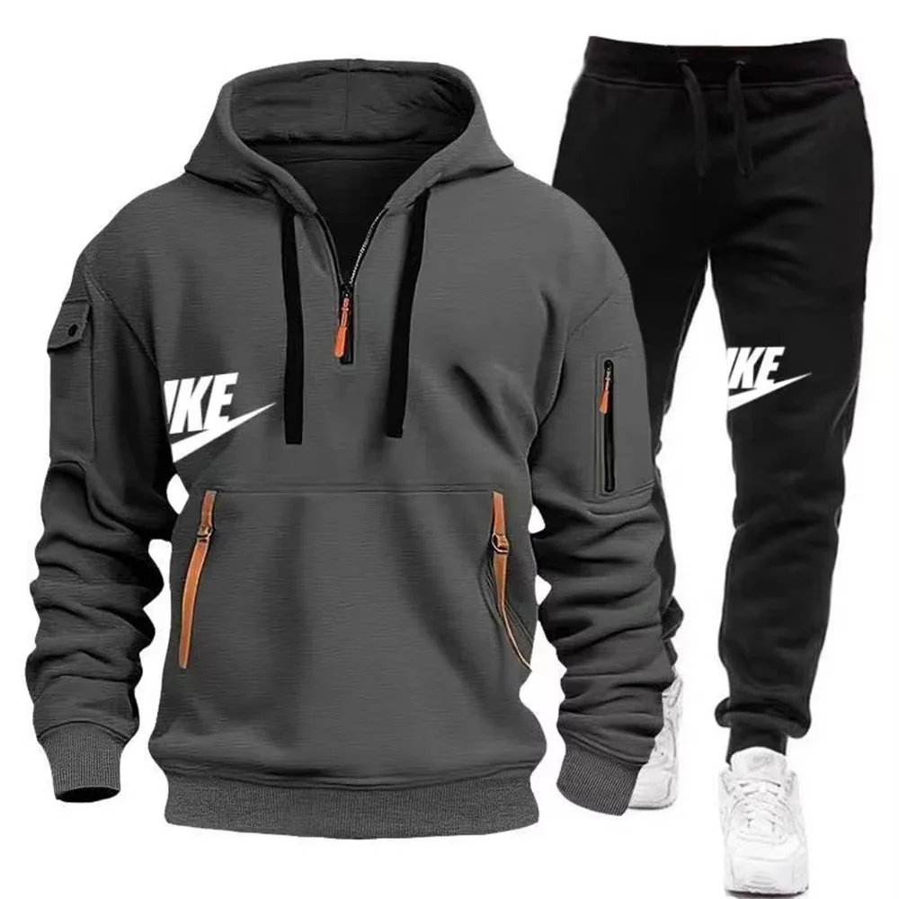 2025 New men's autumn and winter suit zipper hoodie + trousers suit casual men's sportswear warm suit