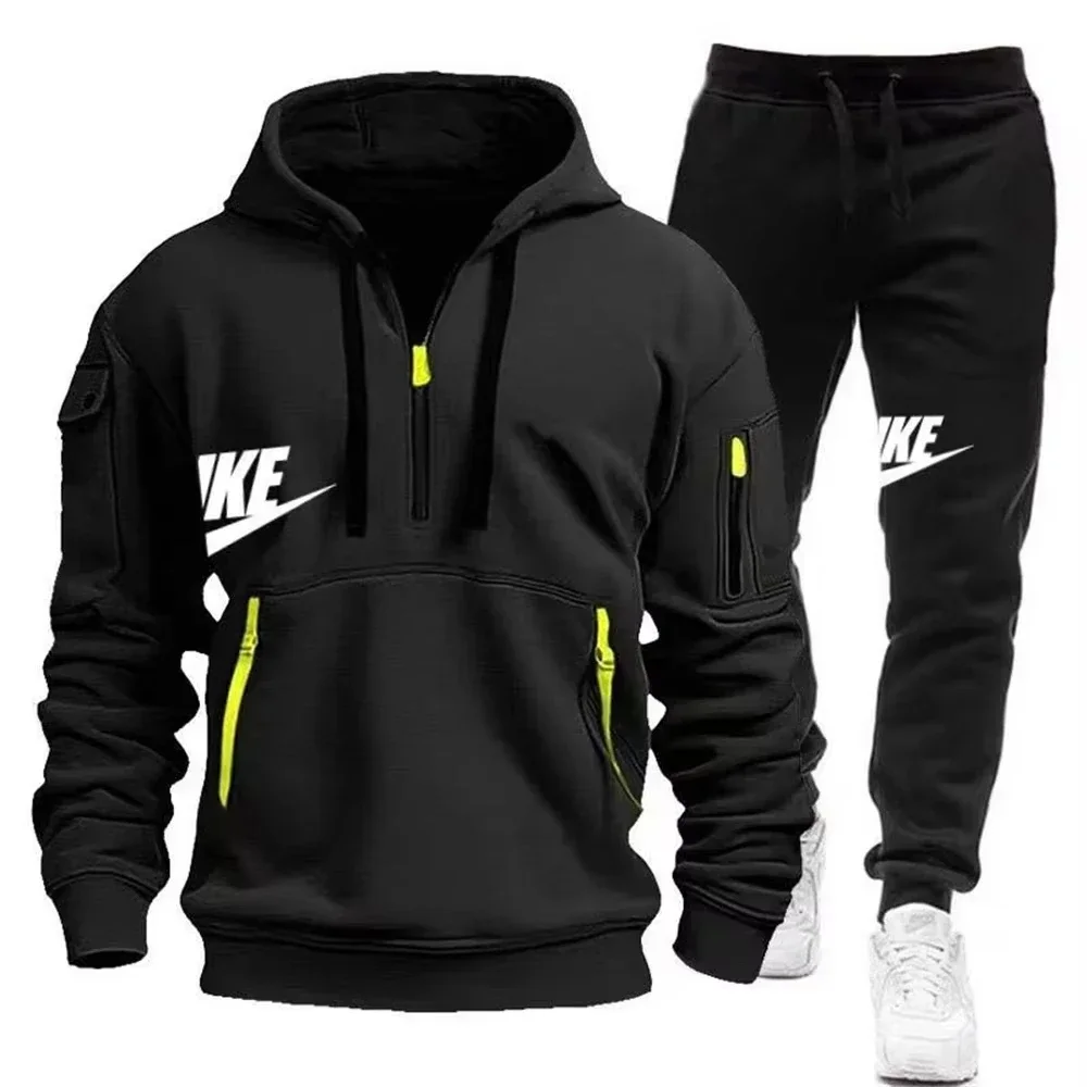 2025 New men's autumn and winter suit zipper hoodie + trousers suit casual men's sportswear warm suit