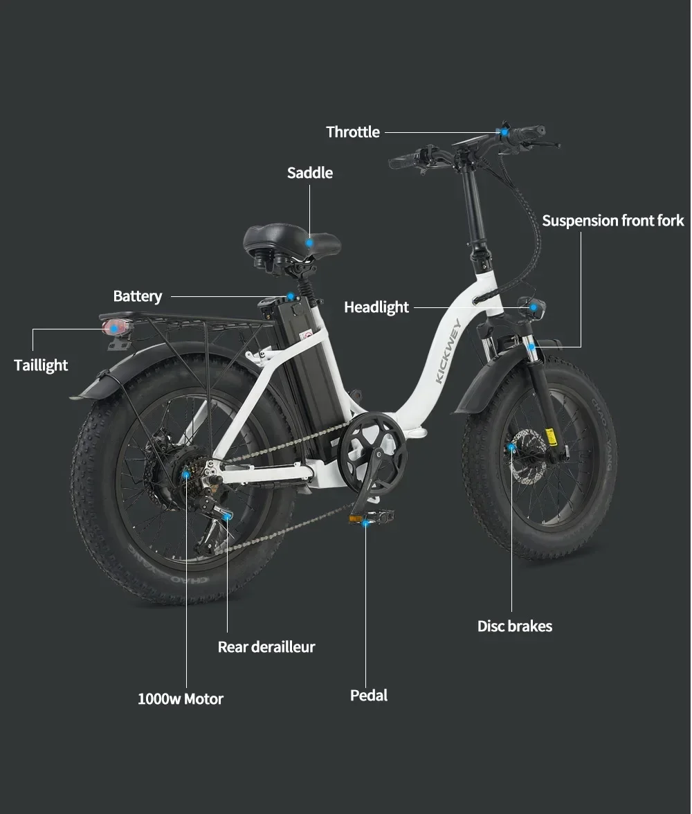 1000W motor 48V 20AH battery Australian warehouse Ebike L20 Fatbike Folding 20 Inch MTB Snow Bike with 50KM/H Electric