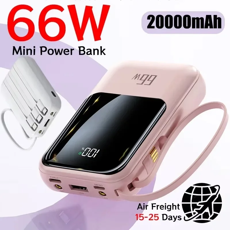 Mini Power Bank 20000mAh 66W Super Fast Charging PD 20W Flash Charging Powerbank Spare External Battery for IPhone Huawei Phone