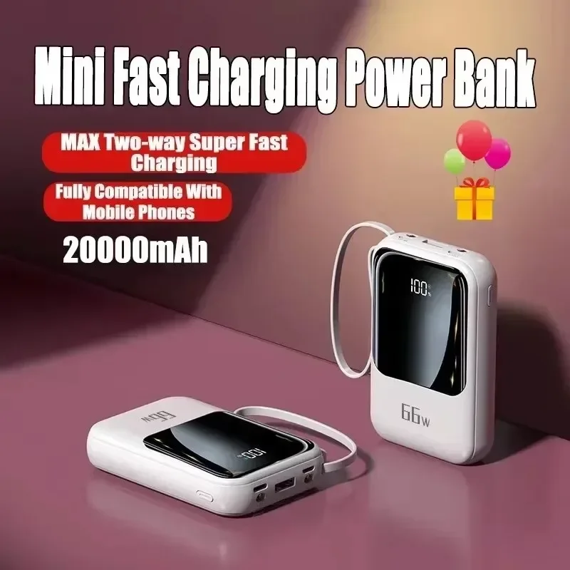 Mini Power Bank 20000mAh 66W Super Fast Charging PD 20W Flash Charging Powerbank Spare External Battery for IPhone Huawei Phone