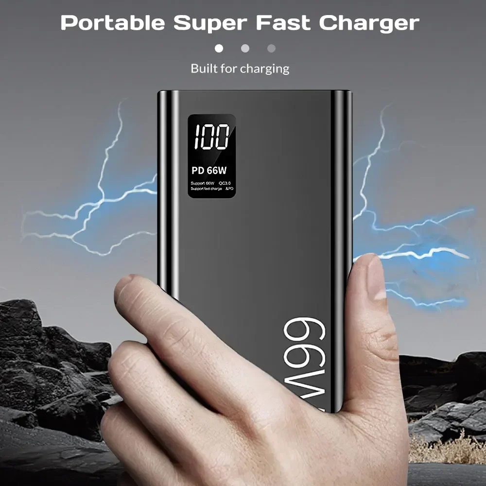 50000mAh Power Bank For Xiaomi iPhone Samsung 66W Super Fast Charging For 22.5W  Built-in 4 Cables Portable Digital Powerbank