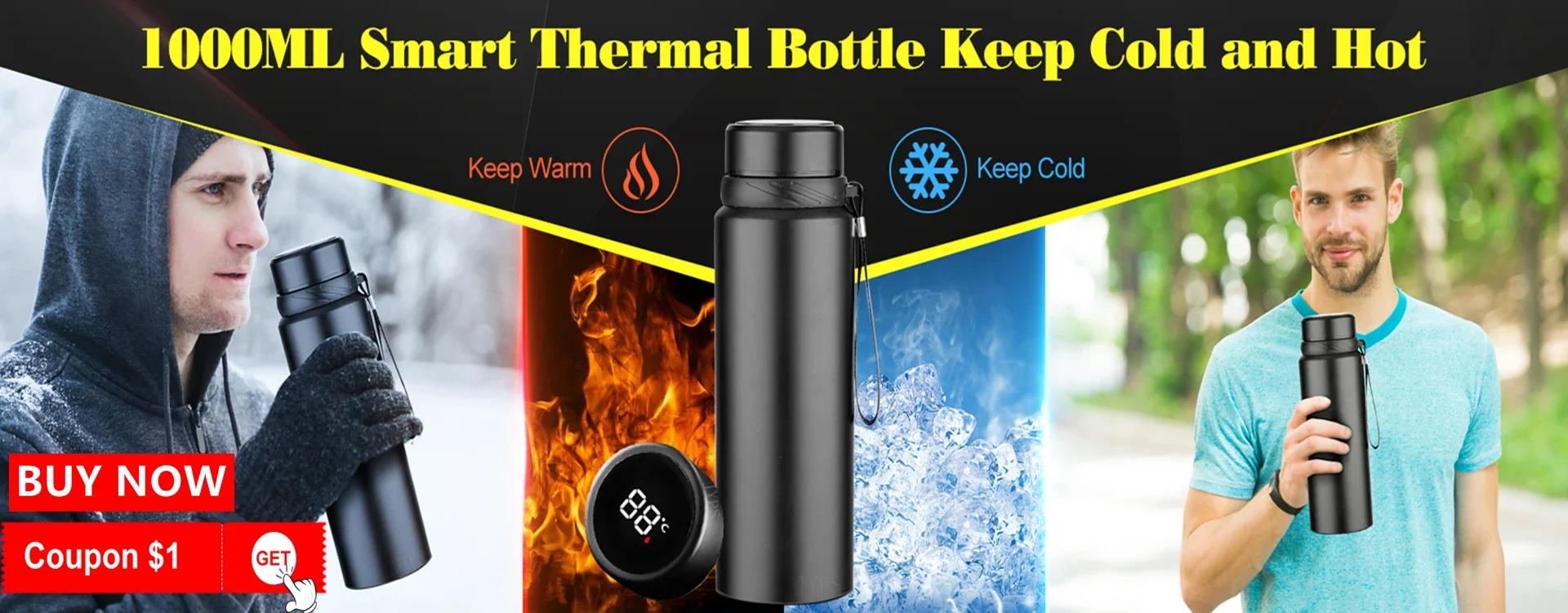 1000ML Smart Thermos Bottle Keep Cold and Hot Bottle Temperature Display Intelligent Thermos for Water Tea Coffee Vacuum Flasks