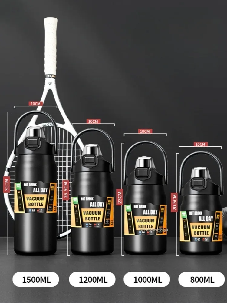 800/1000/1200/1500ML 304 Stainless Steel Thermos with Straw Thermal Mug Cup Sports Vacuum Flasks Cold and Hot Water Bottle